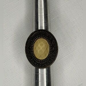 LADIES SIZE 7.5 DARK METAL WITH YELLOW STONE STATEMENT RING